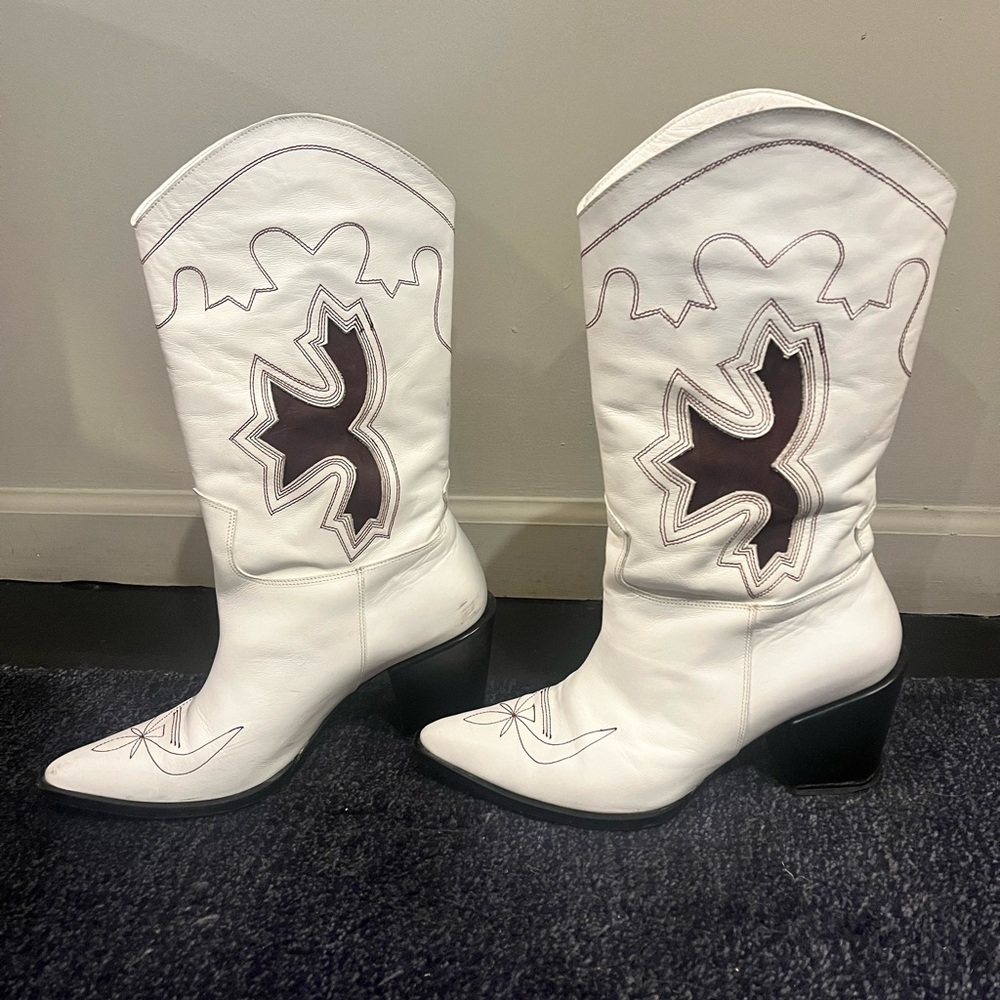 White and Black Heeled Western Boots